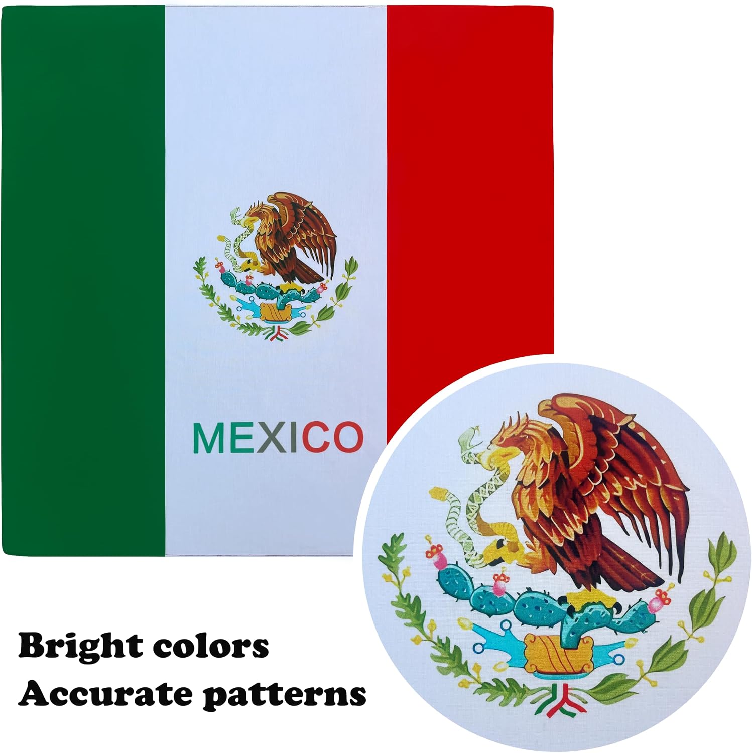2 Pack Mexico Flag Bandana Mexican Bandanas Head Scarf | 100% Cotton, 22 x 22 inch