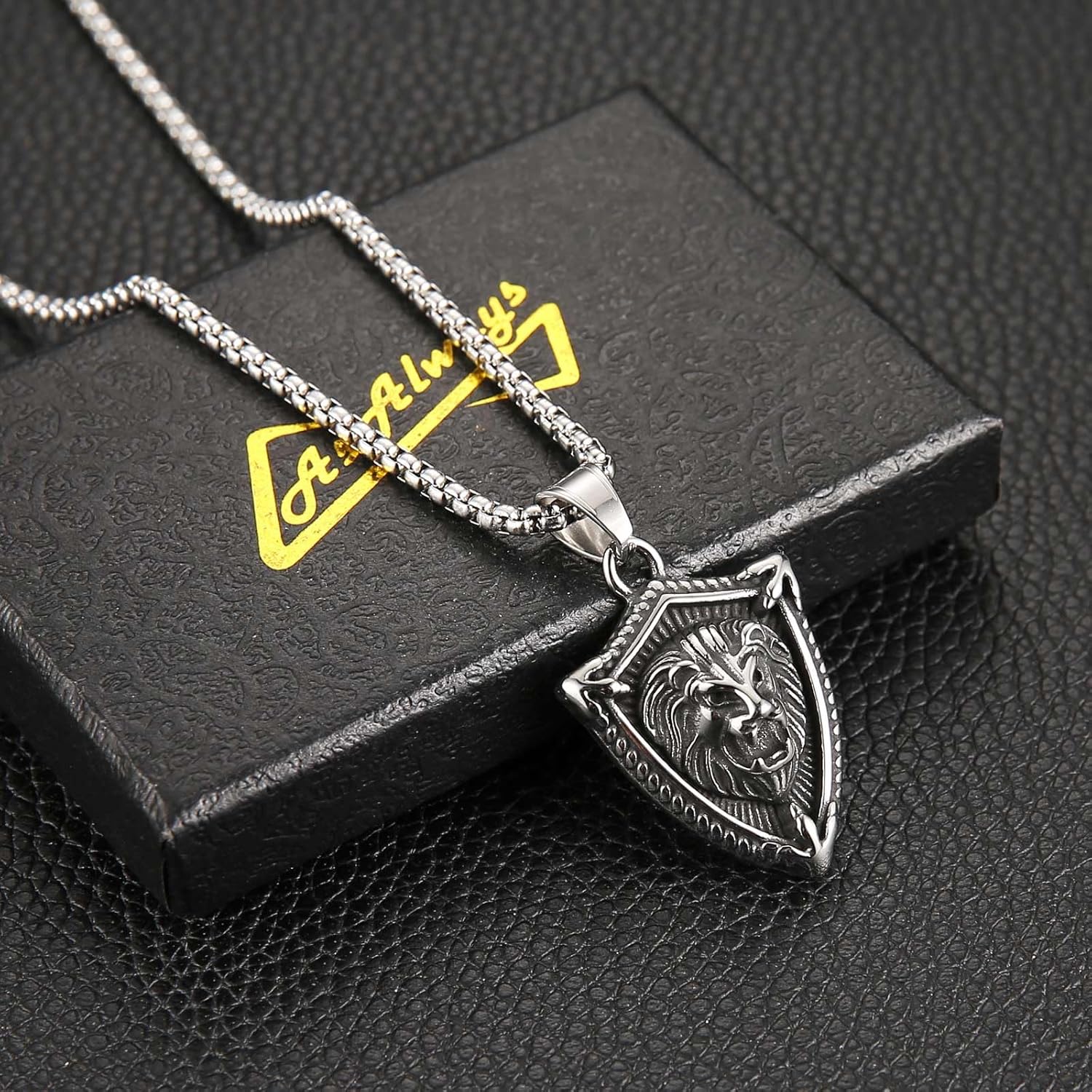 AsAlways Lion Head Necklace for Men Stainless Steel Animal Shield Pendant Necklace Jewelry Gift - Image 4