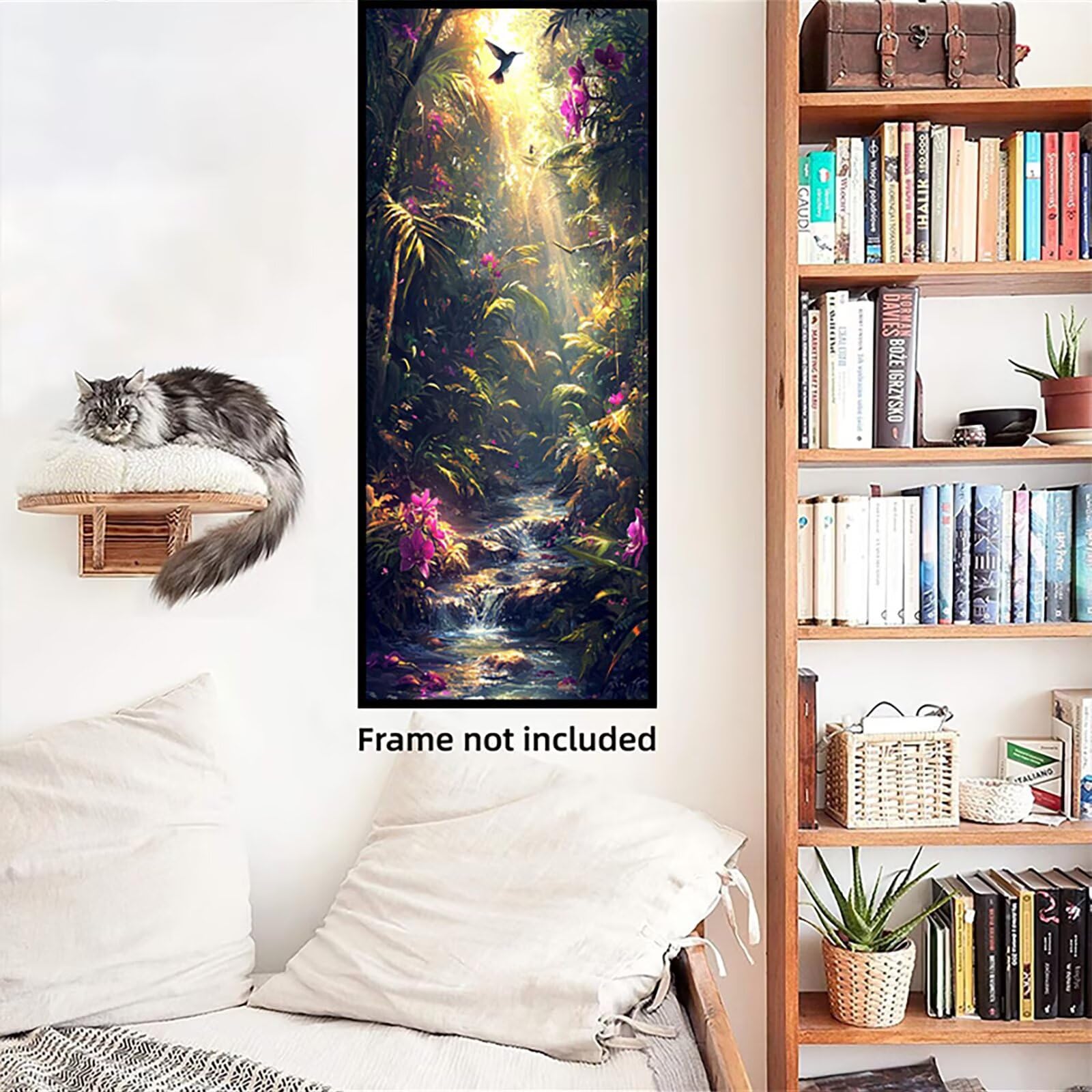 Malen Nach Zahlen 50x150cm Leinwand Bach Malen Nach Zahlen Erwachsene mit Ohne Rahmen, DIY Kreativ Set für Erwachsene mit Pinseln und Acrylfarbe, Zimmer Deko Wald Landschaft Geschenk, P0M-359