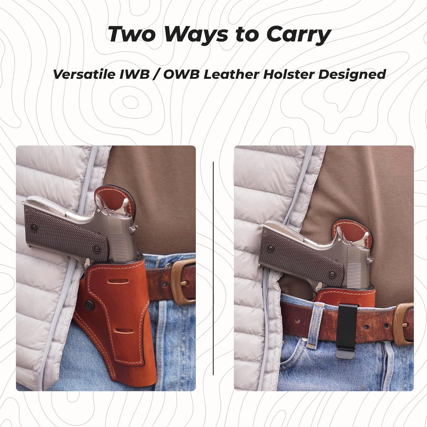 1911 Holster Leather Optics Ready IWB OWB for 5 4.25 4 Inch Full Size 1911 Commander Holster 4.25 Adjustable Retention