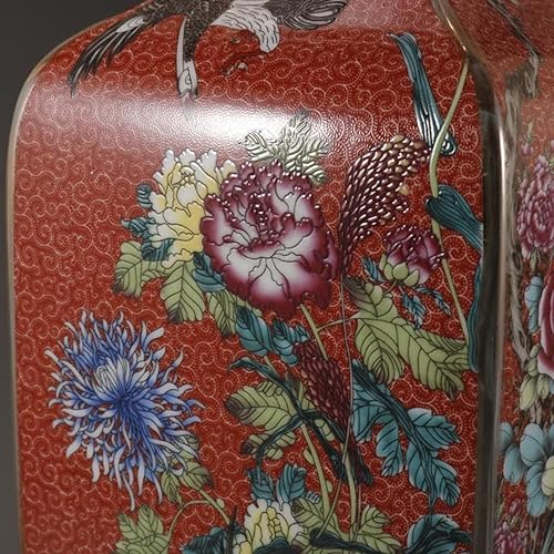 Miniatura 4 de Qabinvoe Jarrón de cerámica cuadrado de flores y pájaros diseño de porcelana china antigua adornos manualidades verde