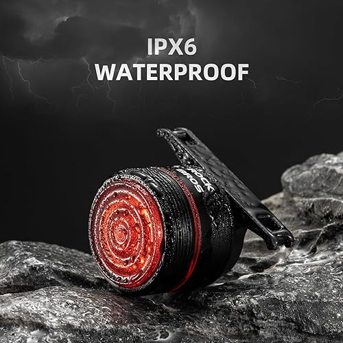 Miniatura 6 de ROCKBROS Luz trasera para bicicleta, luz trasera inteligente con detección de freno, luces LED para bicicleta, tipo C USB recargable, IPX6