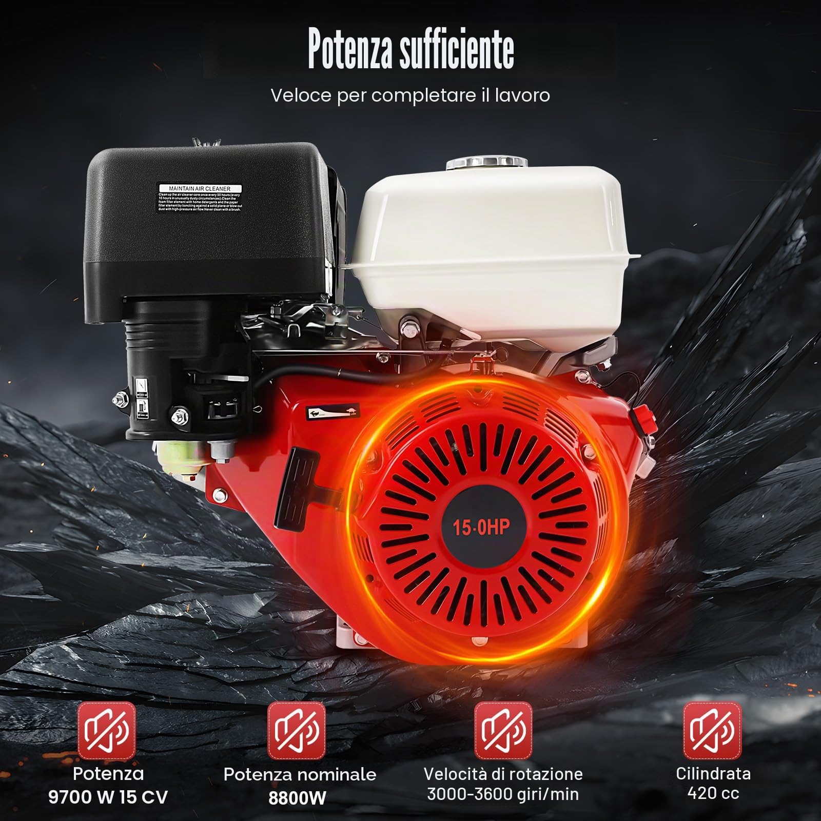 Motore a benzina a 4 tempi, 15 CV 420 CC, con sistema di raffreddamento ad aria, motore a 4 tempi, 3600 giri/min, con serbatoio del carburante, motore industriale per Go Kart/Minibikes