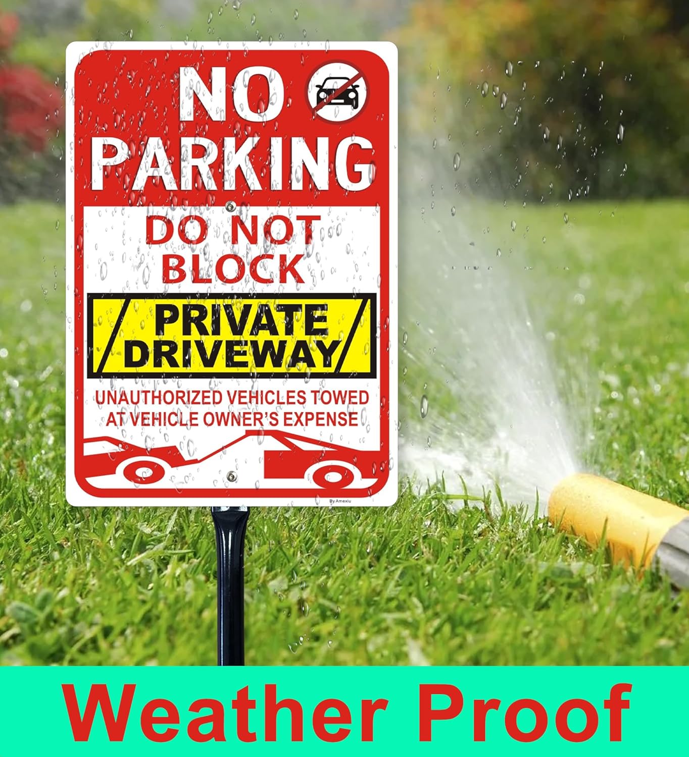Amexiu No Parking Sign Do not Block Private Driveway Signs with 36"Long Metal Stake, 10 x 14 Inches "Unauthorized Vehicles Towed At Vehicle Owner’s Expense" Metal Sign,Rust-Free& Fade Resistant,2 Pack