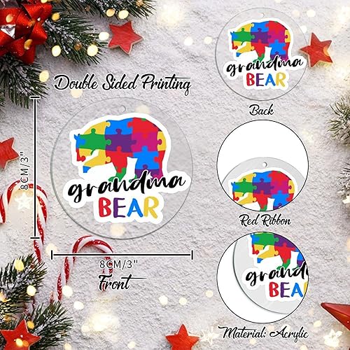 Miniatura 147 de Adorno de Navidad Mama Bear Novedad Acrílico Adornos de Navidad Mama Bear Autismo Rompecabezas Colorido Oso Navidad Colgante Ornamento Puzzle Piezas