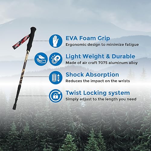 Miniatura 6 de ATUNAS Bastones de senderismo plegables par de 2  Bastones de senderismo telescópicos de aluminio 7075 con agarre de EVA  Bastones ajustables con