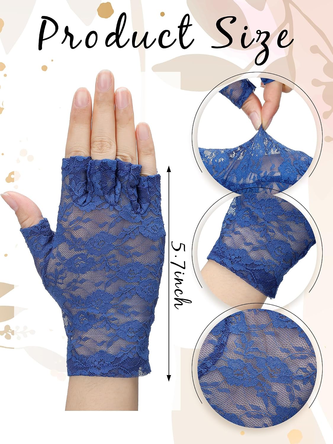 Skylety Lace Gloves for Women 1920s Sunblock Fingerless Bridal Short Floral Sunblock Gloves for Wedding Opera Tea Party