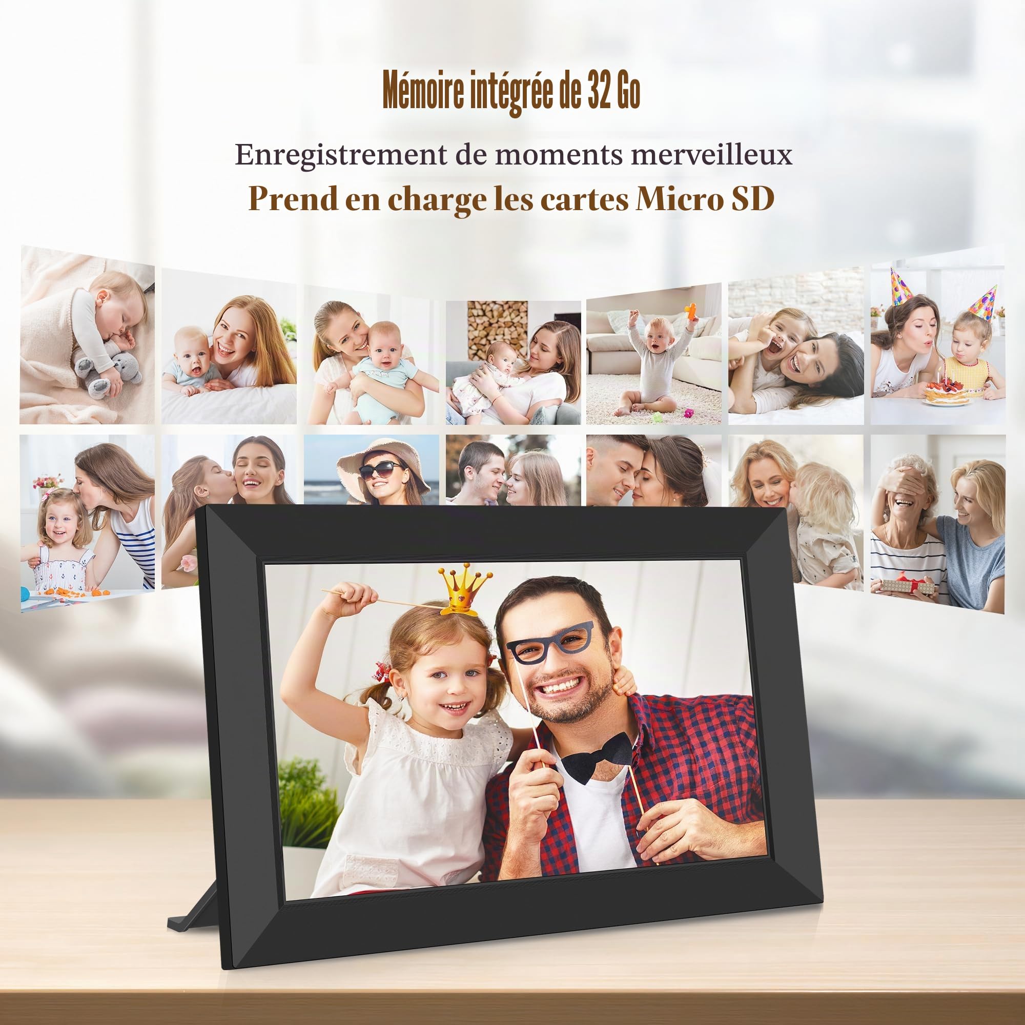 Frameo 10.1Pouces Cadre Photo Numérique WiFi, Mémoire Iinterne de 32 Go avec Écran Tactile HD 1280 * 800 IPS,Rotation Automatique,Configuration Facile et Partage de Photos ou de Vidéos Via Frameo