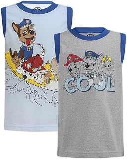 Nickelodeon Marshall, Rubble and Chase Boys’ Tank 2 Pack for Toddler and Little Kids – Grey/White