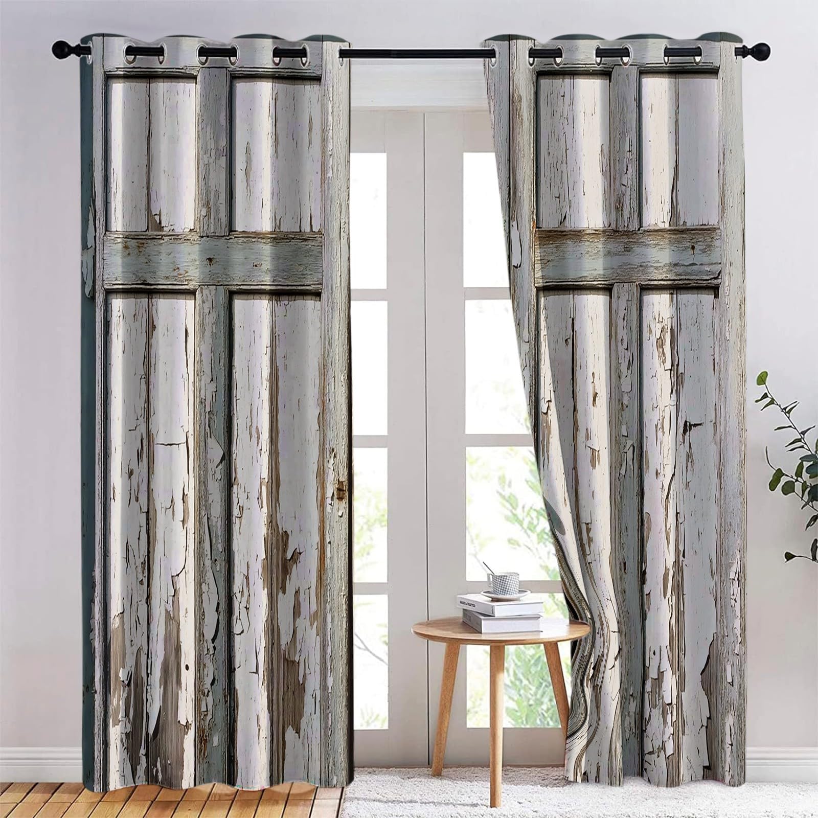 Tende Oscuranti per Interni 2 Pezzi 140x260 cm (LxA), Vintage Wooden Door Rural Farmhouse Style Tenda Coprente per Soggiorno, Termiche Isolanti Tendaggi con Anelli Finestra per Salotto