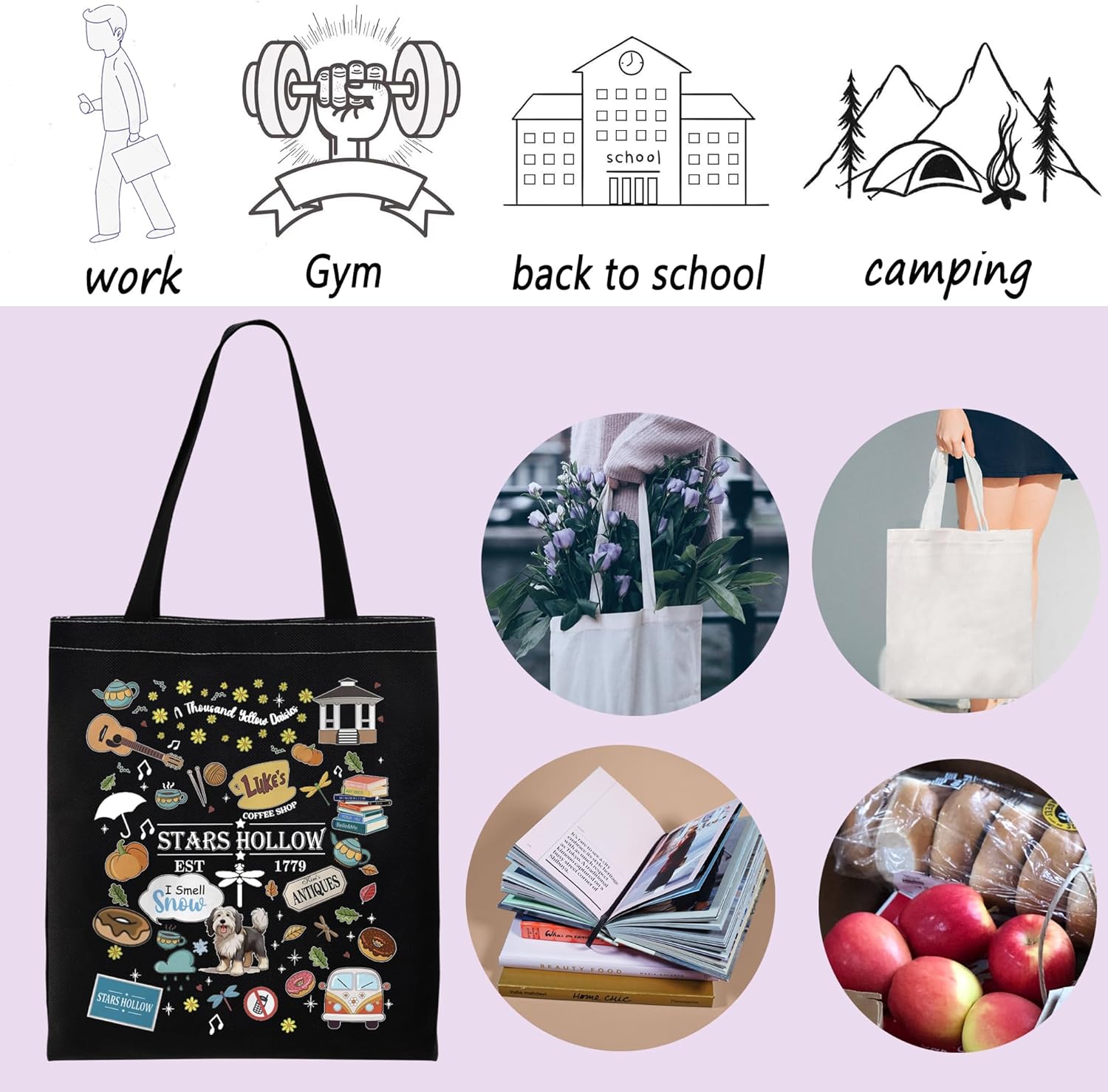 ENSIANTH Stars Hollow Inspired Tote Bag TV Show Merch Dragonfly Inn Shopping Bag Lorelei Rory Fans Gift Lukes Diner Gift - Image 5