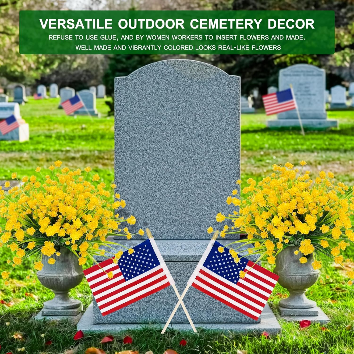 TURNMEON 20 Bundles Artificial Flowers for Outdoors, Artificial Fake Plants UV Resistant Outdoor Faux Plants Cemetery Flowers Plastic Greenery for Gardens Porch Summer Spring Decor 500 Heads(Yellow) - Image 9