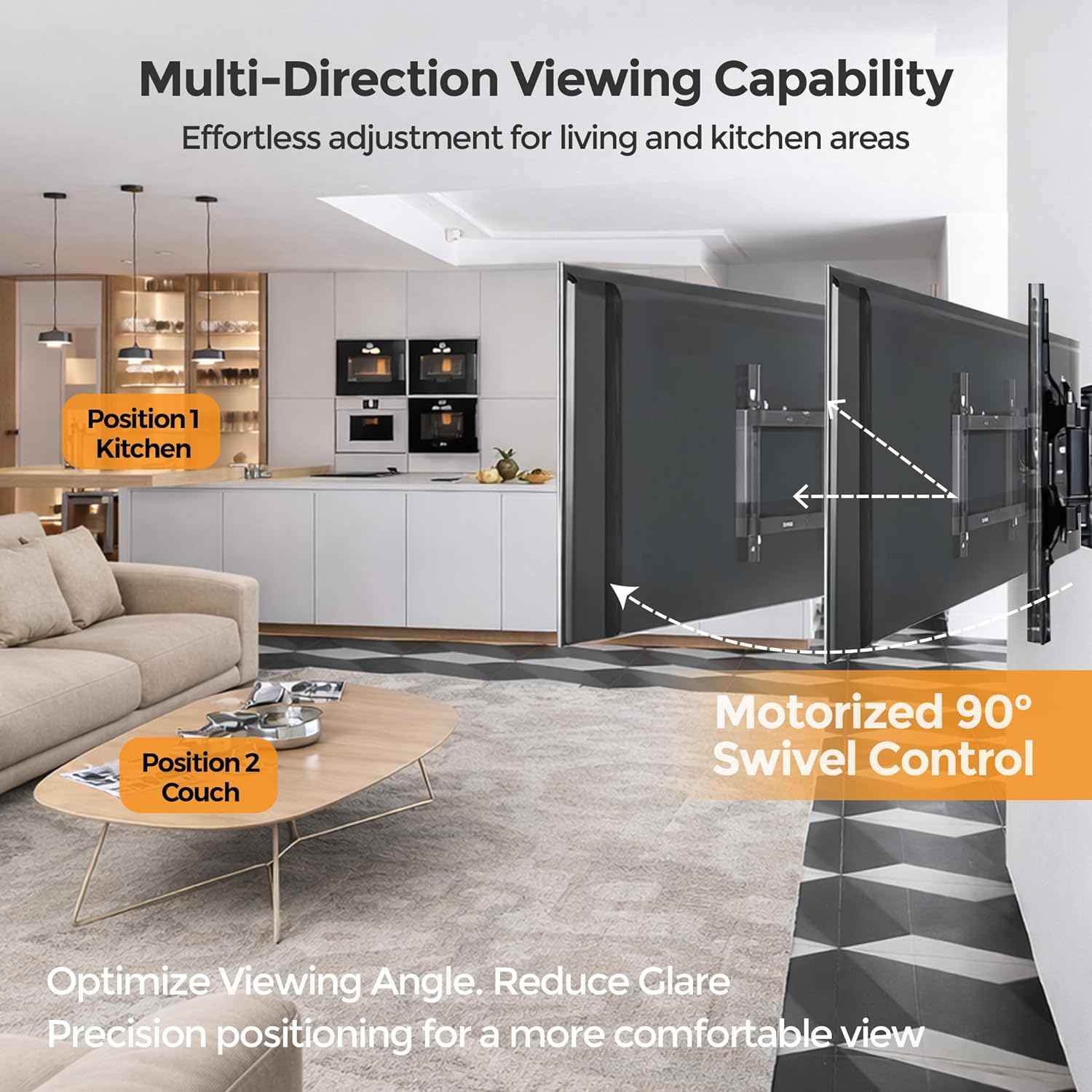 ynVISION.DESIGN Motorized Swing Out TV Wall Mount Bracket for 32" - 75" TV w/Remote Control | Swivels Up to 90 Degrees | Compatible w/Samsung, LG, or Universal Remote via IR