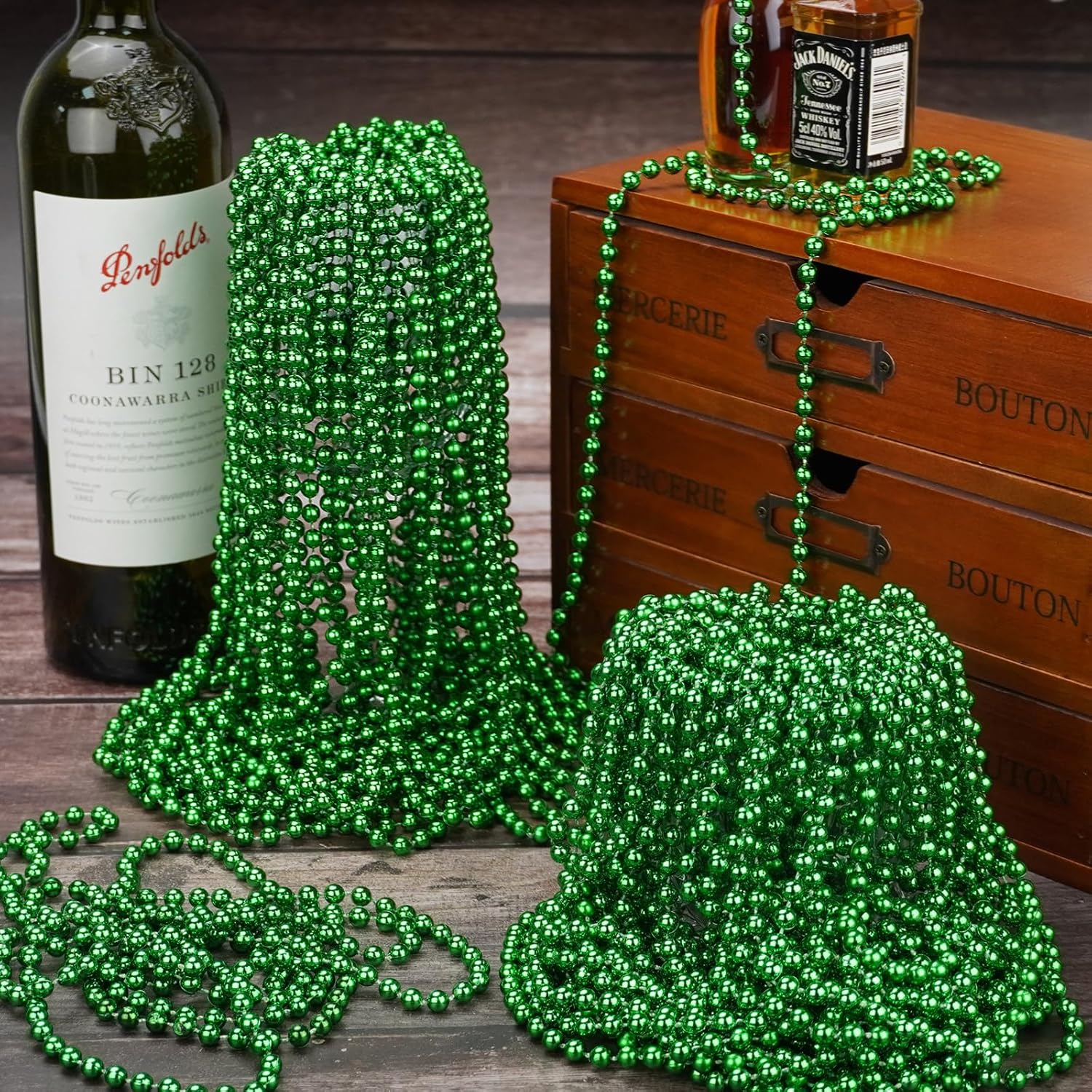 ZYFLSQ 100 Pcs 33" 7mm Metallic Green Beads Necklaces, Bulk Mardi Gras St. Partrick's Day Beaded Necklaces, Party Beads Costume Necklaces (Green) - Image 4