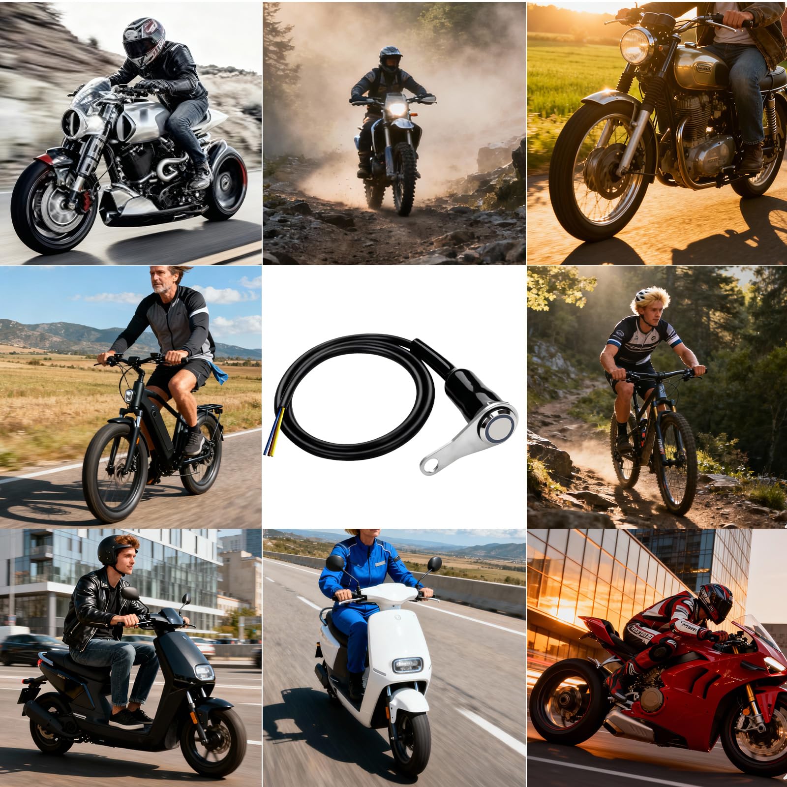 Uniwersalny przełącznik motocyklowy 12V 5A LED wodoodporny przełącznik kierownicy ze stali nierdzewnej, niebieski przełącznik kierownicy LED do świateł przeciwmgielnych, świateł awaryjnych i innych