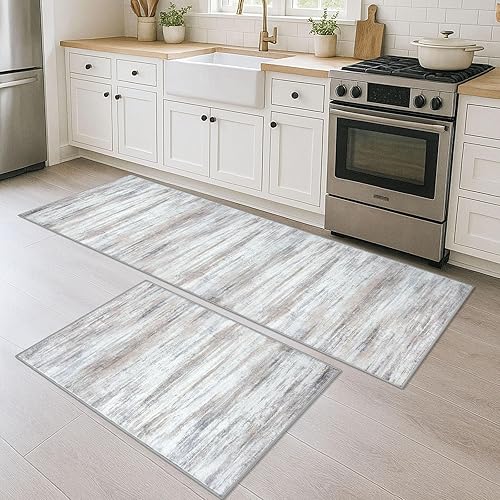 Miniatura 84 de KOZYFLY Alfombra moderna abstracta lavable de 2.6 x 10 pies, antideslizante, suave, alfombra de camino de cocina, alfombra a rayas azules óxido para