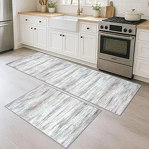 KOZYFLY Modern Abstract 2PCS 2x3 and 2x6 Rugs Beige Machine Washable Area Rug for Bedroom Non-Slip Living Room Rug, Faux Wool Soft Low Pile Office Carpet for Dining Room, Bedroom, Kitchen Bathroom
