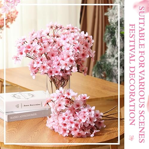 Miniatura 3 de Tigeen 25 ramas artificiales de flor de cerezo de seda de 15.7 pulgadas, ramas florales falsas, tallos de flores artificiales para jarrón, hogar,