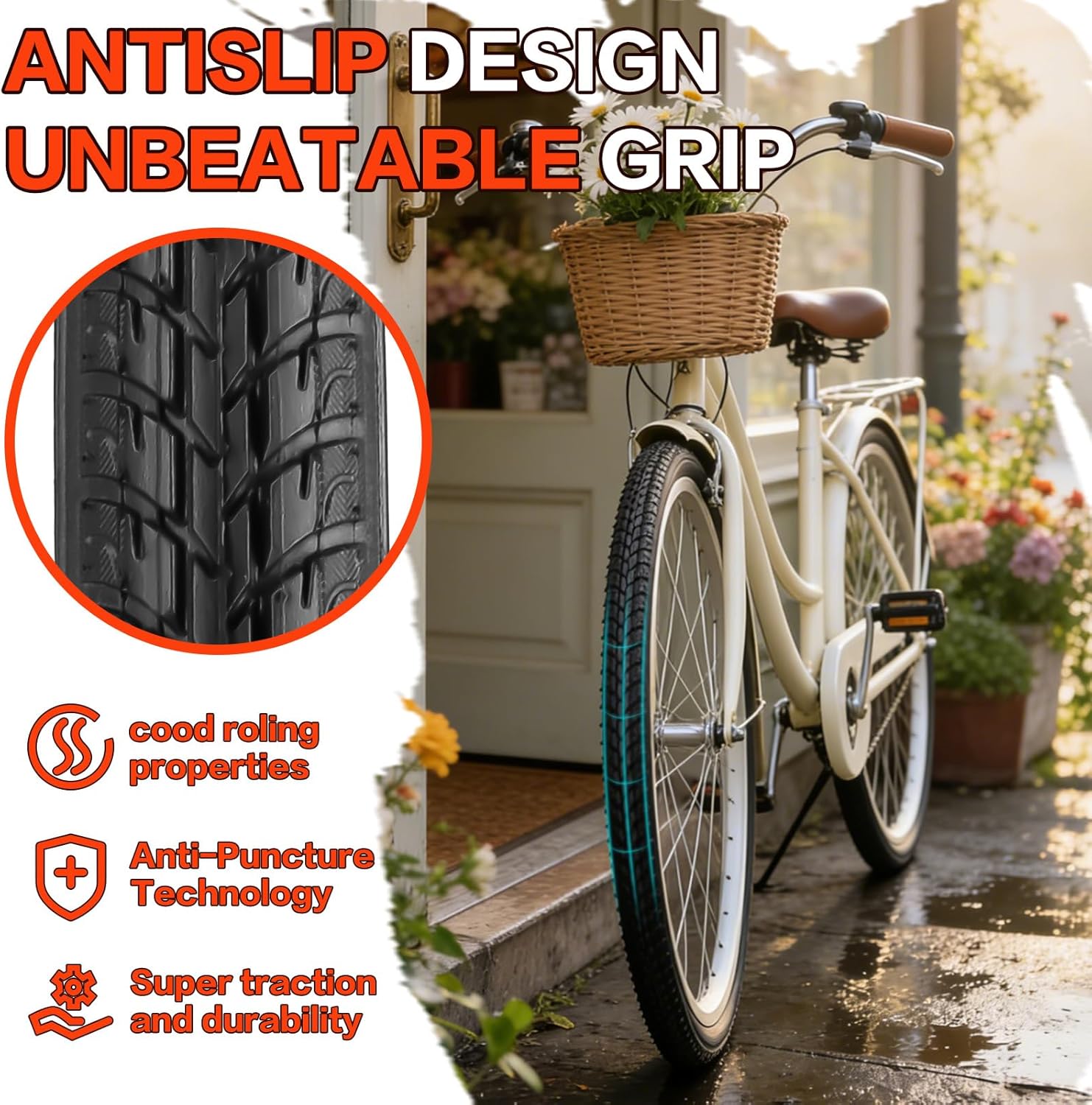 26x1 3/8 (37-590) Foldable Bike Tires and 26 x 1 3/8 Inner Tubes AV 32mm Schrader Valve with Repair Kit, Rim Strips, Tire Levers for Vintage 26 x 1 3-8 City/Commuter/Street Bikes