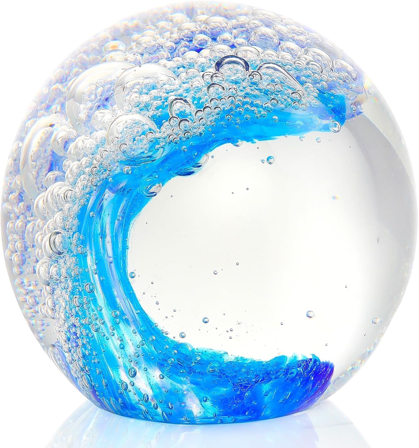Eachave Briefbeschwerer Glaskugel, Handgefertigte Glasfiguren Kugel Ozeanwellen, Wohnkultur Sammelobjekt, Aquarium Dekor, Büro Dekor für Ozeanliebhaber (Blau)