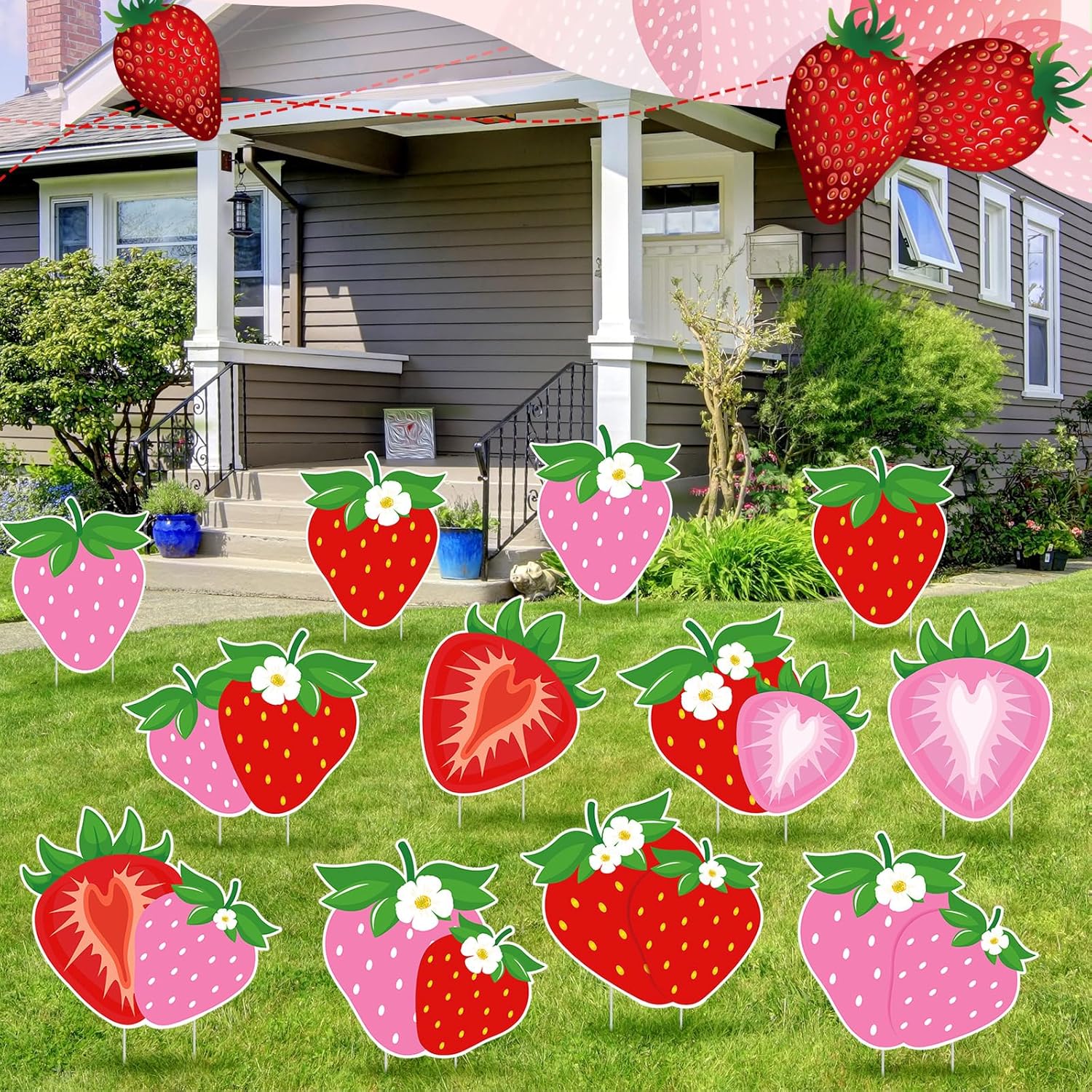 12 Pcs Strawberry Party Decoration Strawberry Yard Sign with Stakes Sweet One Birthday Party Decoration Lawn Signs for Birthday Summer Garden Yard Lawn Outdoor Home