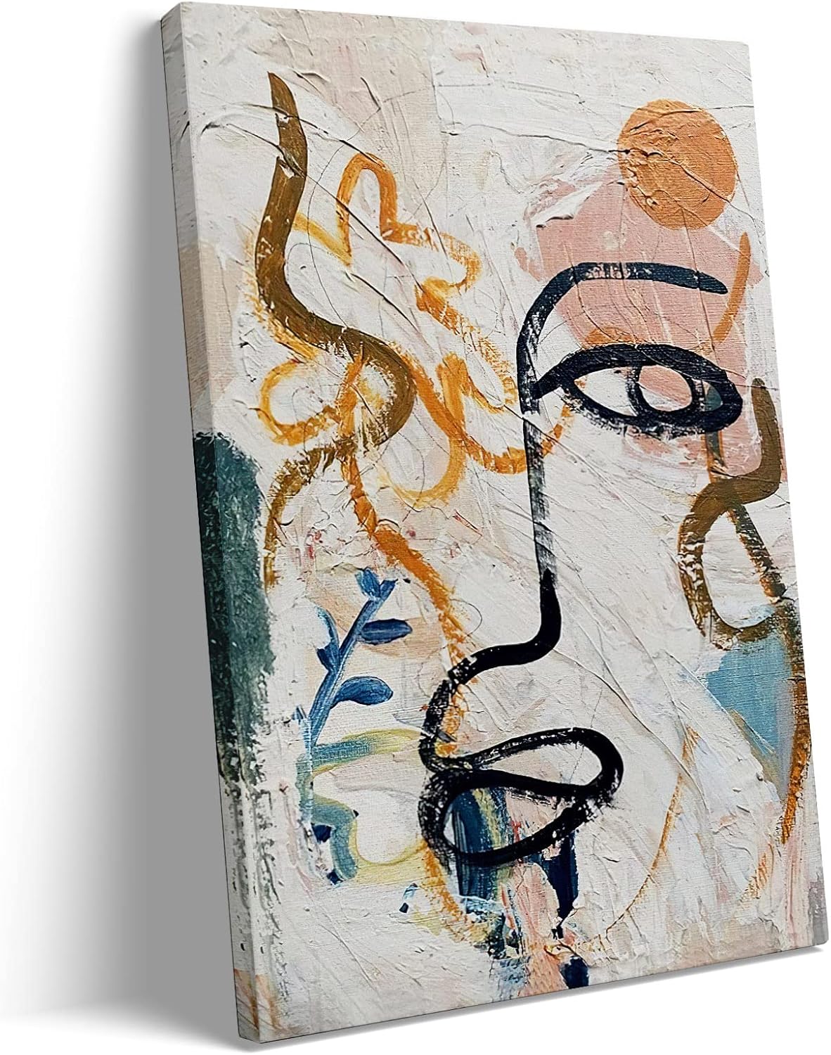 Abstract Face Canvas Wall Art Boho Canvas Painting Black Line Artwork Colorful Line Art Minimalist Wall Decor Botanical Floral Abstract Prints for Living Room Gallery Wall Decor (16x24inch Framed) Abstract Face Wall Art- Wood Frame 24.00" x 16.00"