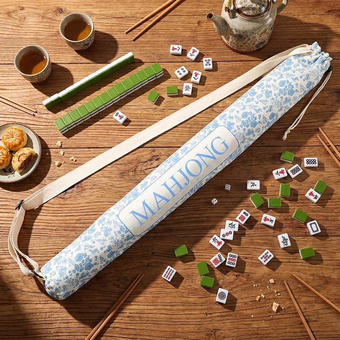 Bolsa para tapete Mahjong de lona ligera, azul miniatura 2