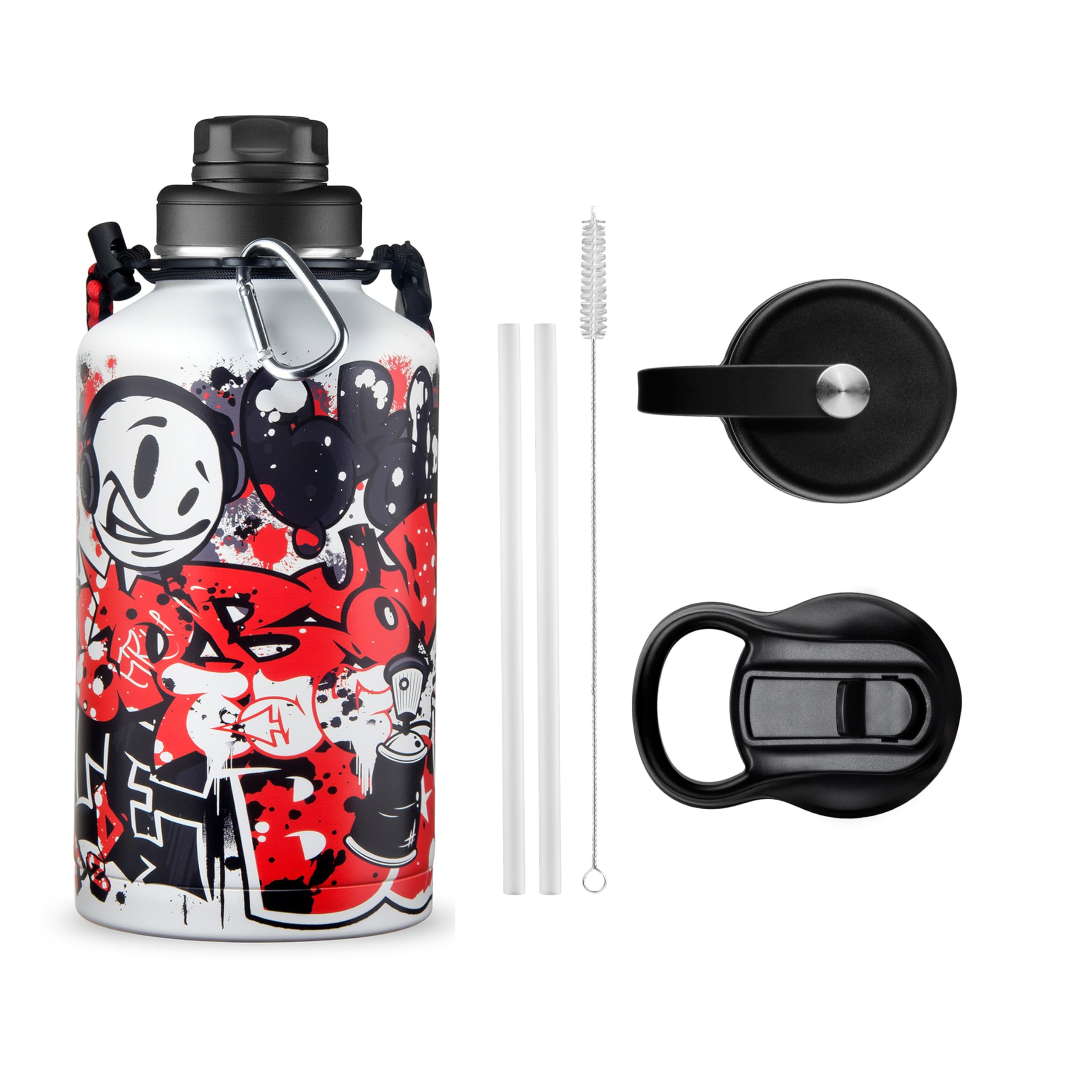URBANCAN Isolierte Trinkflasche - 2 Liter, mit Strohhalm, Chug und Kappe deckel, Trink In Stil mit Edelstahl Wasserflasche für Sport, Fitness und Reisen, doppelwandige Thermosflasche, Getting Up