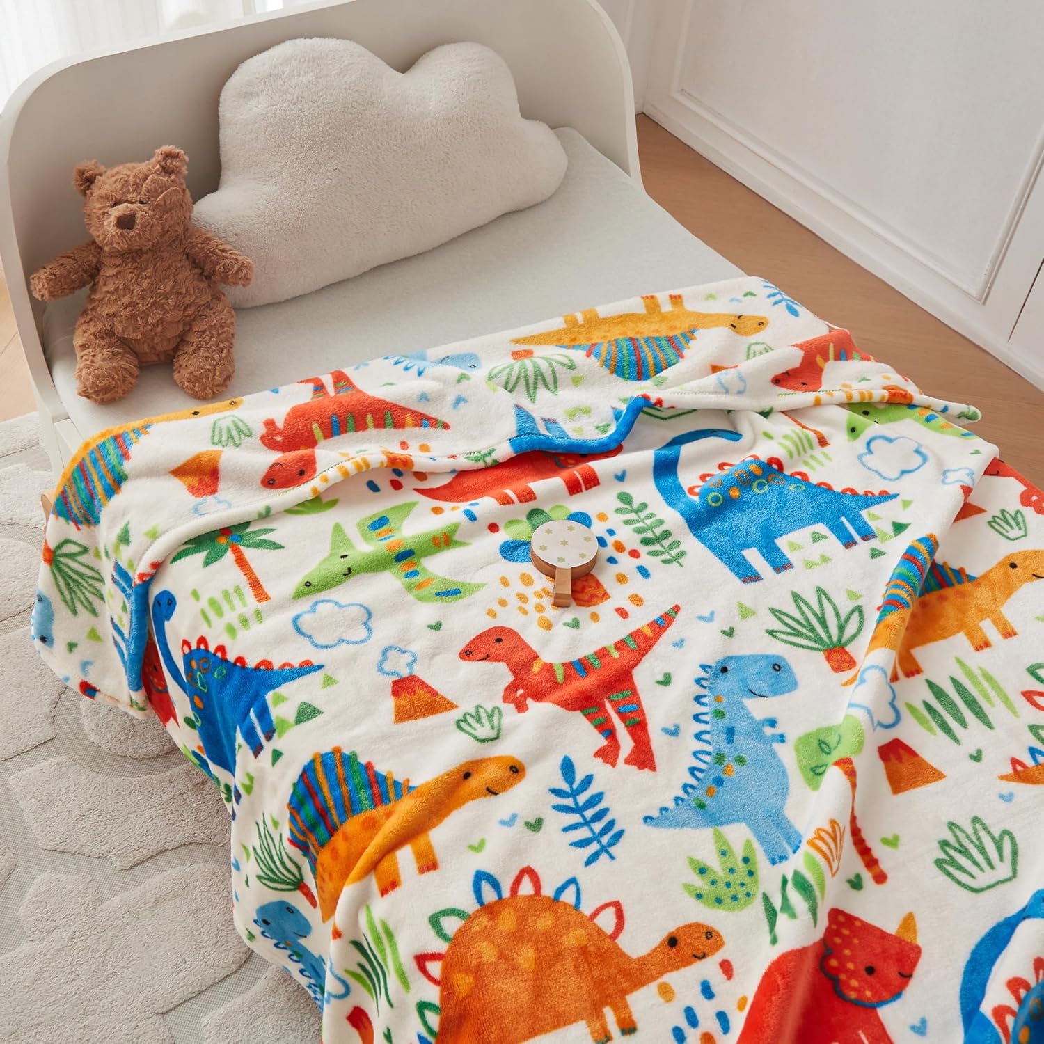 COOVA Kids Throw Blanket 50x60 Inch - Cartoon Fleece Throw, Toys for 2 3 4 5 6 7 8 9 10 11 12 Year Old Girl and boy Gifts, Soft Kids Blankets for Christmas Halloween Birthday Gifts,Dinosaurs White - Image 2