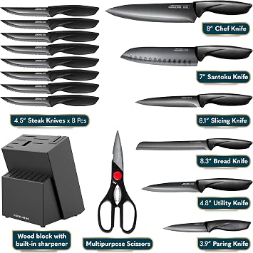 Home Hero 10 Pcs Stainless Steel & Wood Kitchen Utensils Set + 16 Pcs Kitchen Knife Set