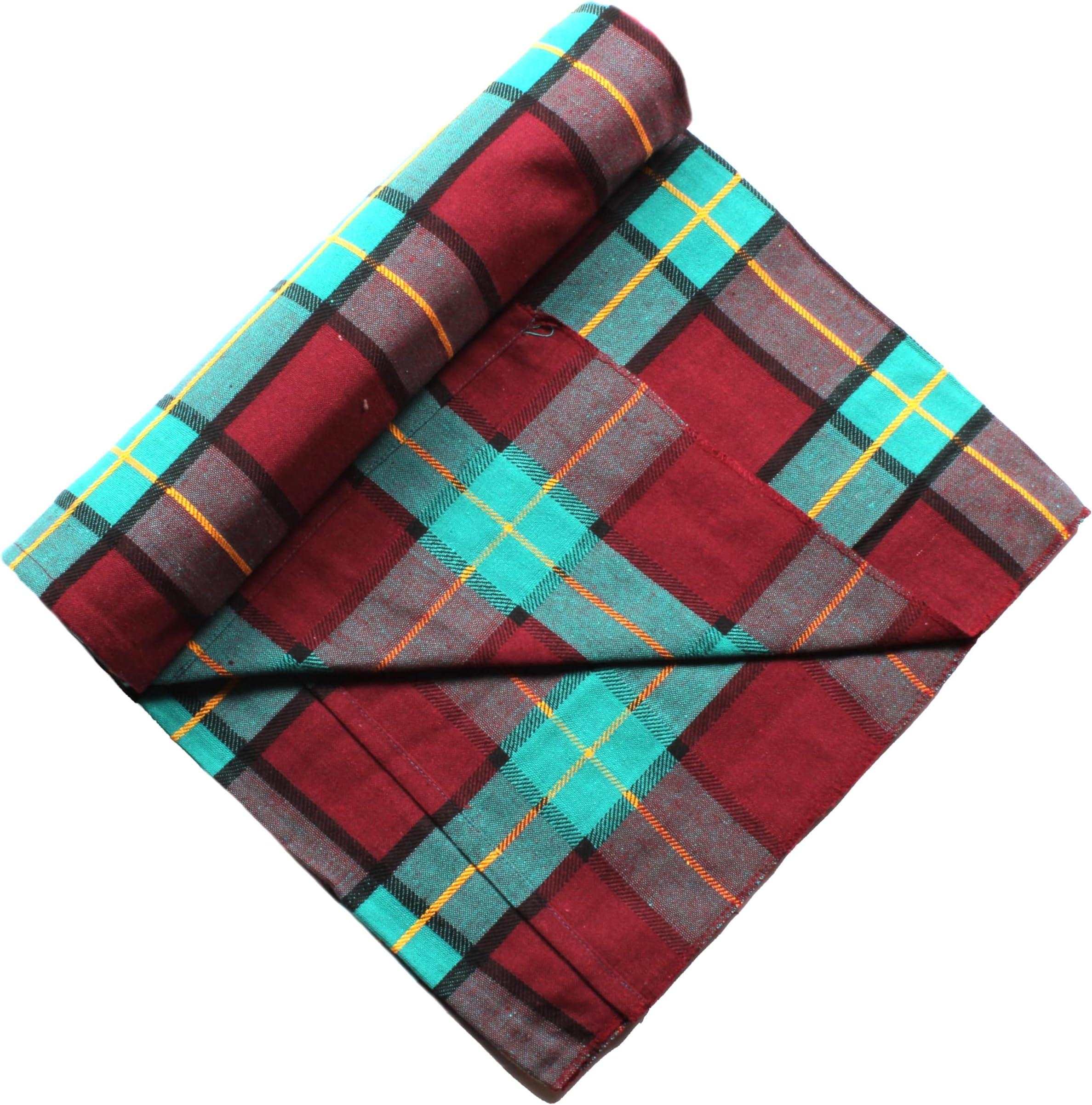 Single Size Pure Cotton Blanket/Summer Blanket/Solapur Chaddar/Cotton Bedsheet for All Weather Daily use Checkered Turkish Green Red(60x90 inches -) Set of 1