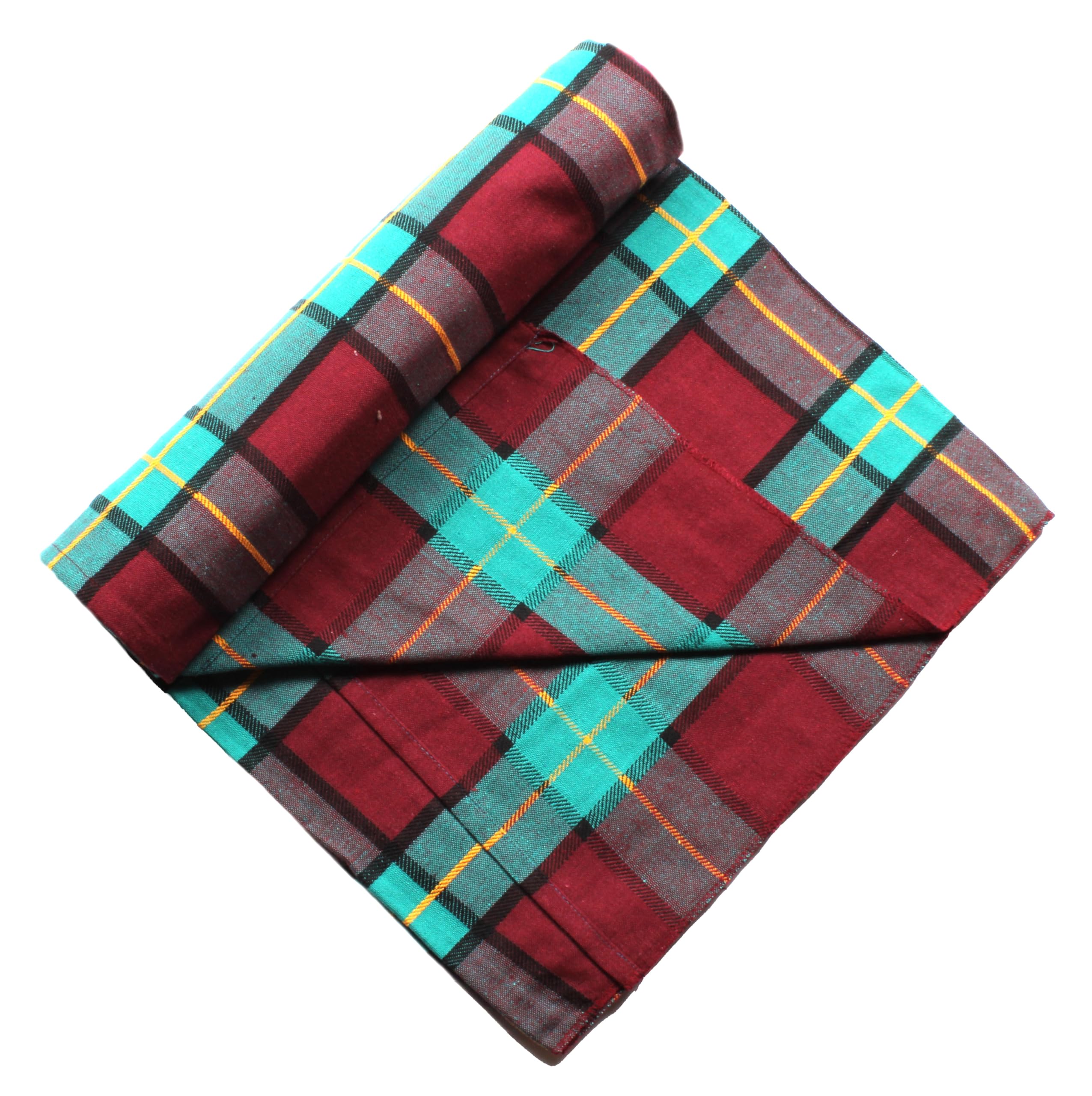 Single Size Pure Cotton Blanket/Summer Blanket/Solapur Chaddar/Cotton Bedsheet for All Weather Daily use Checkered Turkish Green Red(60x90 inches -) Set of 1