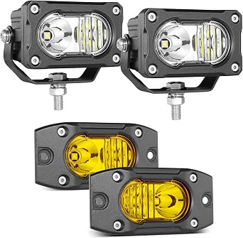 2PCS 3 Inch LED Pod Light + 2PCS Yellow LED Pods Flush