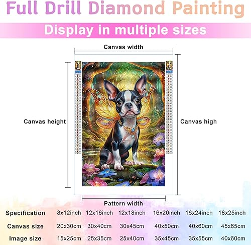 Miniatura 4 de Kits de pintura de diamantes para adultos, animales del bosque, bricolaje 5D, arte de diamantes de imitación Boston Terrier de cristal de taladro