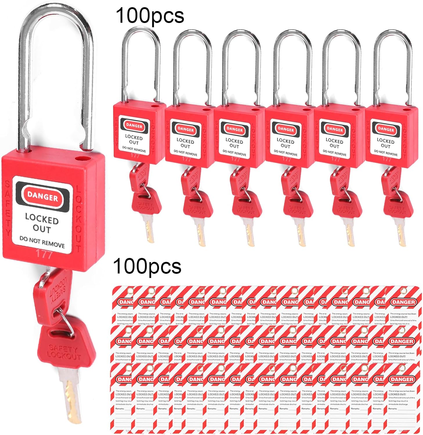 Generic 100 Pcs Electrical Lockout Tagout Kit with 100 Pcs Tags Keyed Different Loto Locks for Electrical Applications