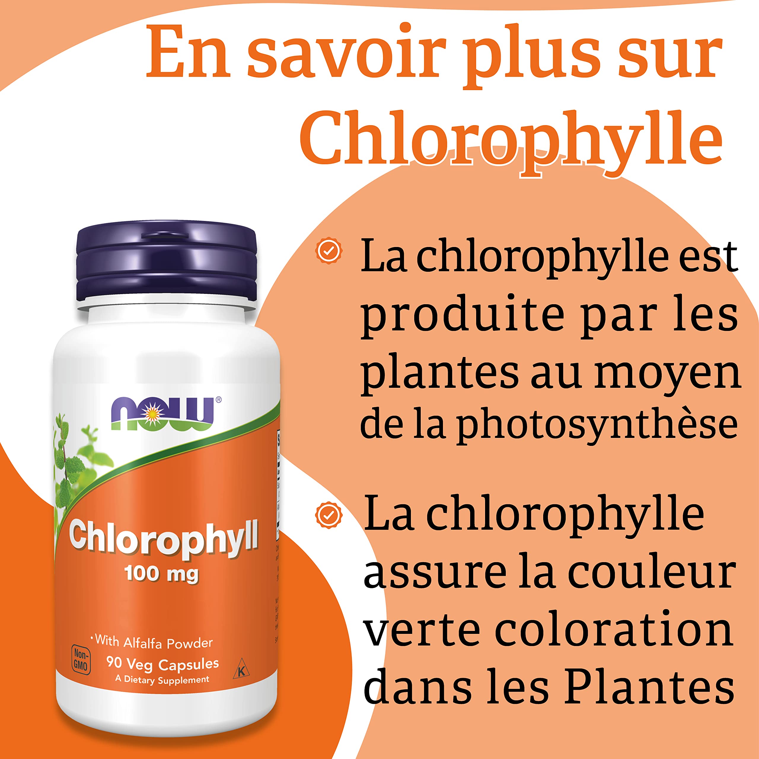Now Foods, Chlorophylle, 100mg, 90 Capsules végétaliennes, Testé en Laboratoire, Végétal, Minéraux, Sans Gluten, Sans Soja, Végétarien