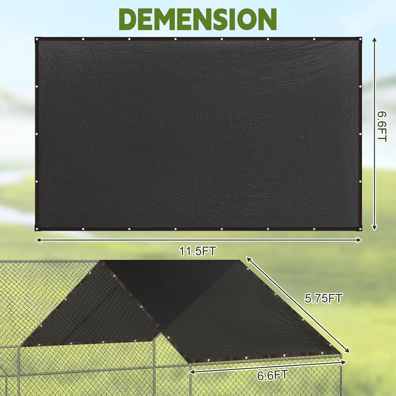 VitalCozy 2 Pcs Chicken Coop Cover 90% Shade Cloth 11.5 x 6.6 ft Mesh Tarp Black Chicken Run Cages Cover with Ball Bungees Cord Sunproof Net for Outdoor Garden Patio Plant Greenhouse