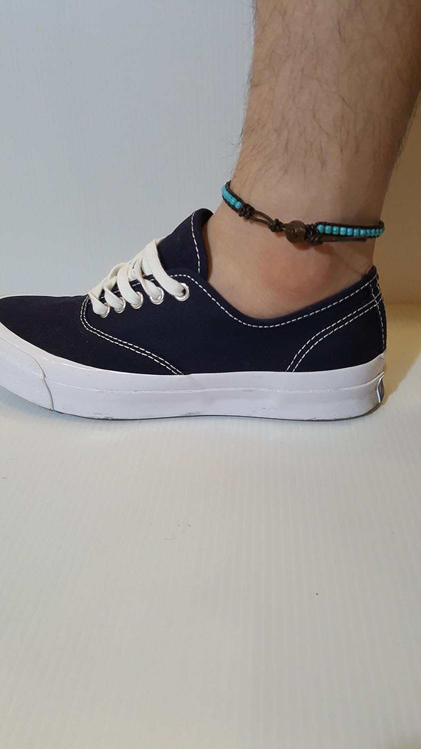 Infinityee888 Anklet Turquoise Bead 10 Inches Anklet Bracelet Woven with Leather Cord Handmade Hippie Bohemian Unisex Style Gift Idea for Men and Women - Image 8