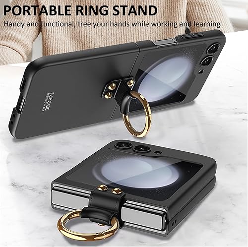 Miniatura 3 de Funda para Samsung Galaxy Z Flip 5 con soporte de anillo, anticaídas, a prueba de golpes, con protector de pantalla (negro)