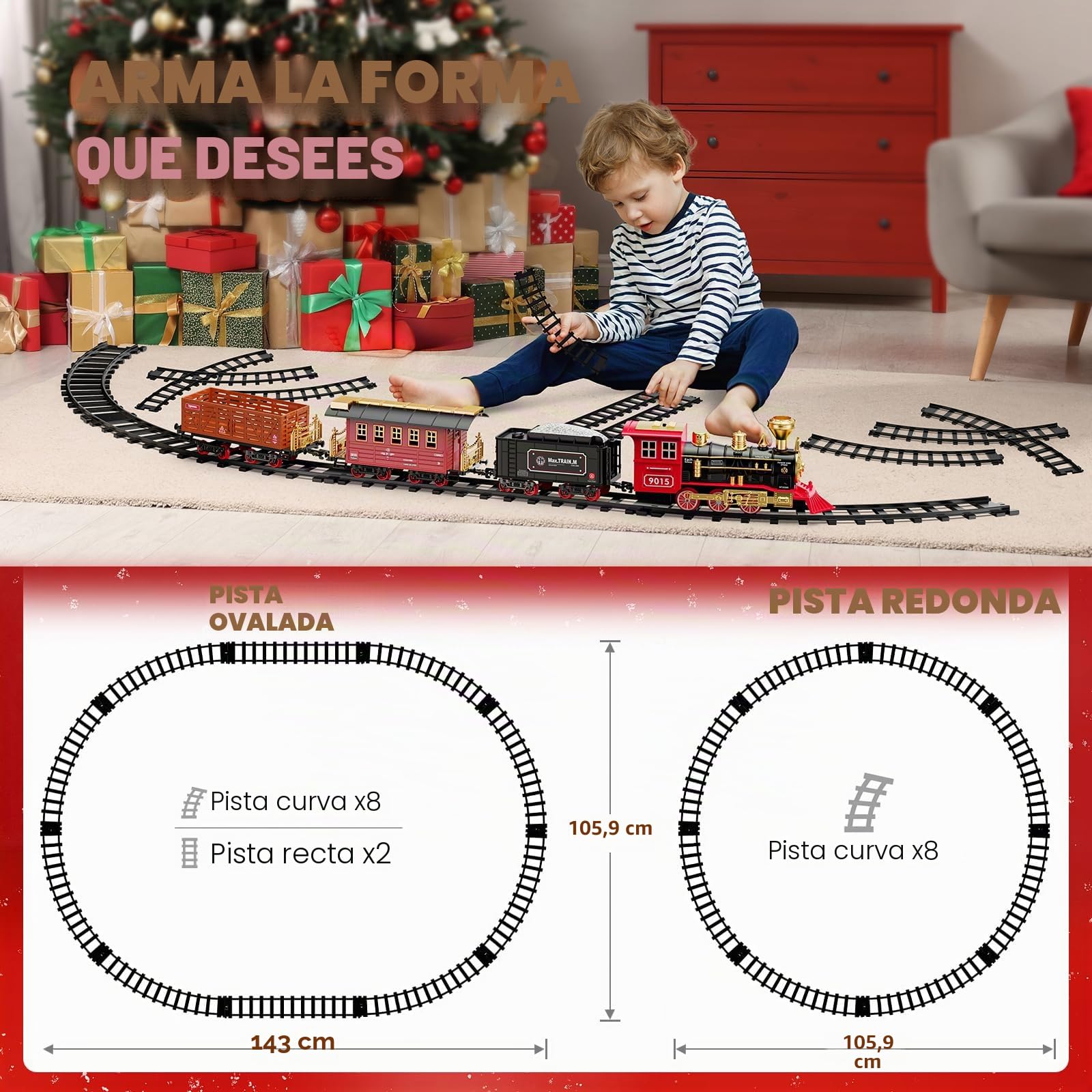 Hot Bee Tren Navidad Electrico Juguete Niños, Tren Arbol de Navidad, Regalo 3 4 5 6 7 8 9 Años, Juguete Niños 3-9 Años
