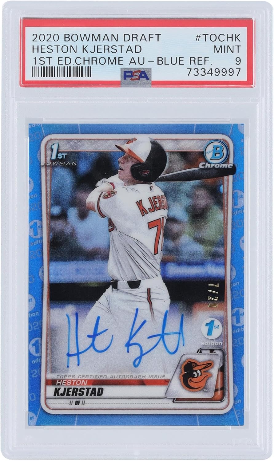 Heston Kjerstad Baltimore Orioles Autographed 2020 Bowman Chrome 1st Bowman Refractor 1st Edition #TOC-HK #7/20 PSA Authenticated 9 Card - Baseball Slabbed Autographed Cards