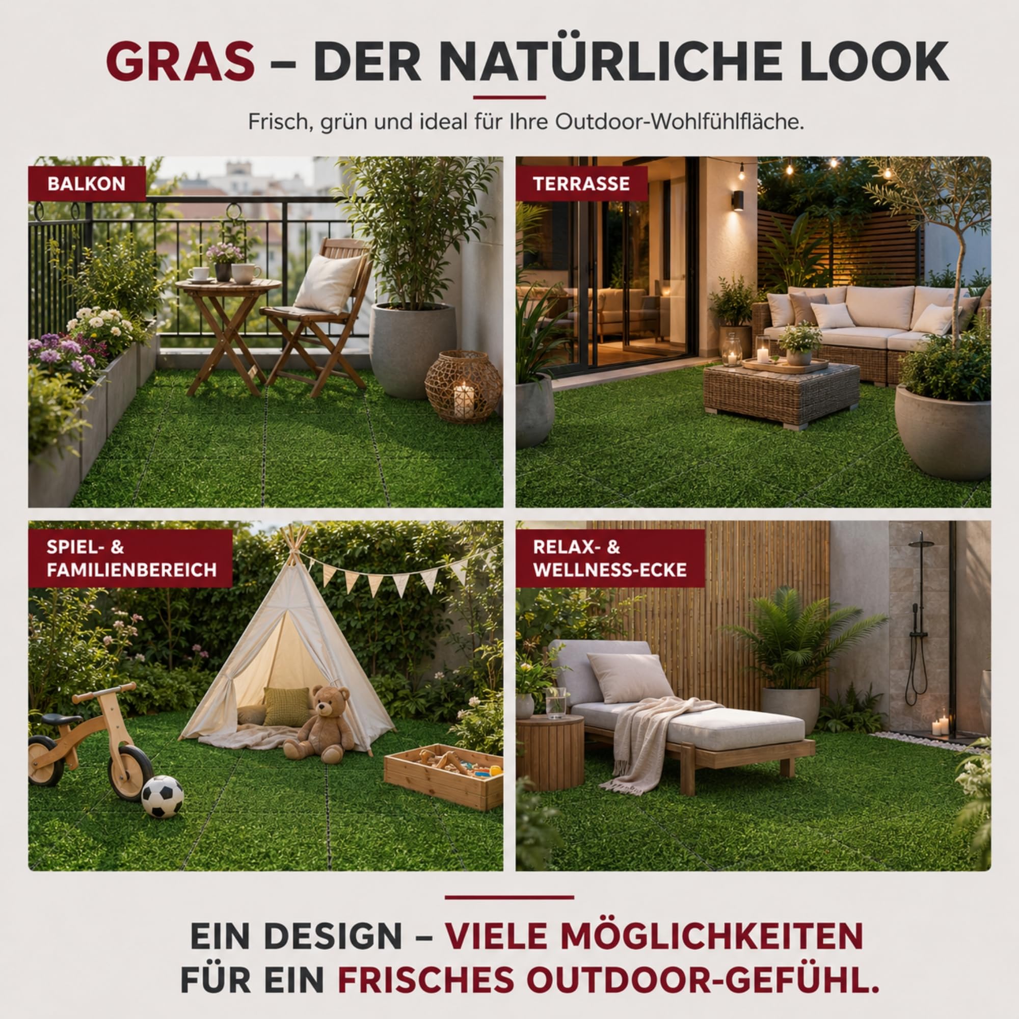 TerraKlick WPC Klickfliesen Gras | 11 Stück 30x30cm, 1m², Grün