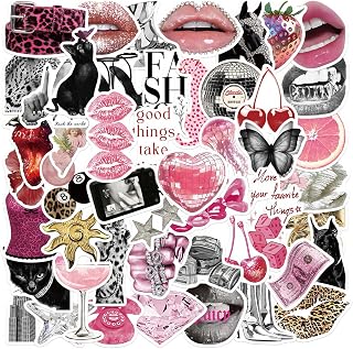 50PCS Pink Punk Leopard Glitter Disco Butterfly Stickers Waterproof Vinyl | for Water Bottles, Laptops, Scrapbooks, Luggage, DIY Crafts