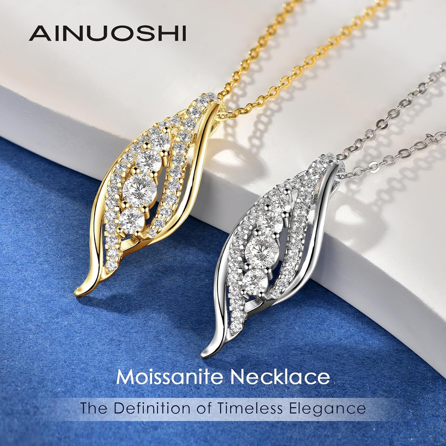 AINUOSHI Moissanite Necklace for Women - 925 Sterling Silver Moissanite Halo Pendant Necklace D Color VVS1 Clarity, White Gold Plated Dainty Necklace Jewelry Gifts for Wife Girlfriend Mom - Image 3
