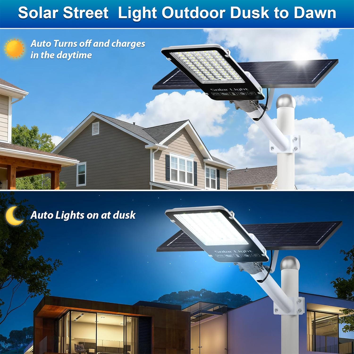JWT 12000W Solar Street Lights Outdoor,6500K Solar Parking Lot Light Commercial Dusk to Dawn, Heavy Duty Split Type Solar Lights Outdoor Waterproof IP66 Remote Control, Street Light for Yard/Driveway