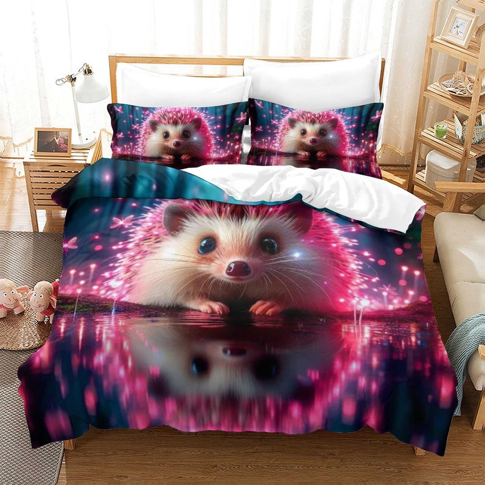 Parure de lit pour garçons et filles HedgePorcs avec housse couette microfibre zippée 220x240