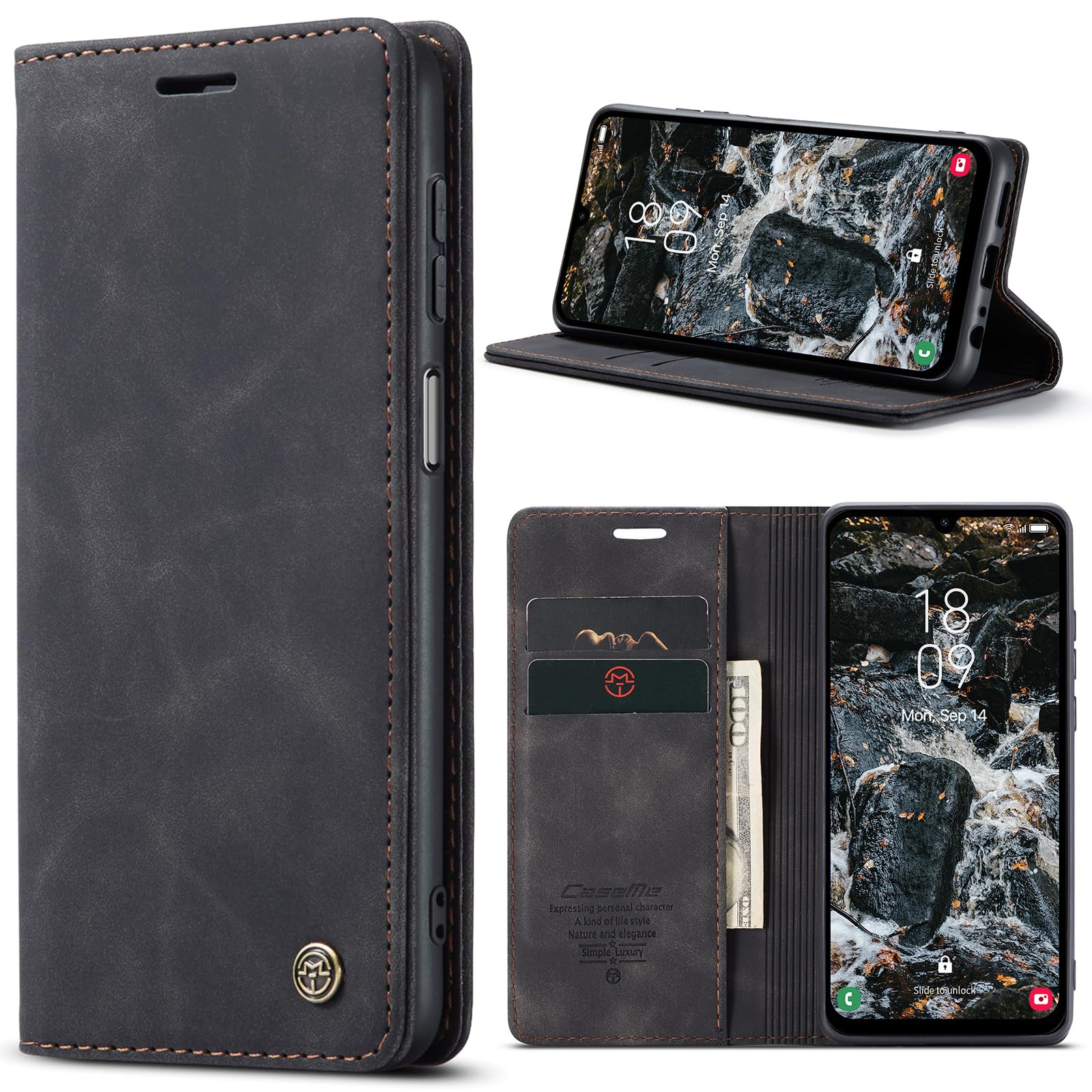Azororo Cover per Samsung Galaxy A25 5G, Premium PU Pelle Custodia, Magnetica Carta Fessura Portafoglio Case, Flip Cavalletto Custodia per Samsung Galaxy A25- Nero