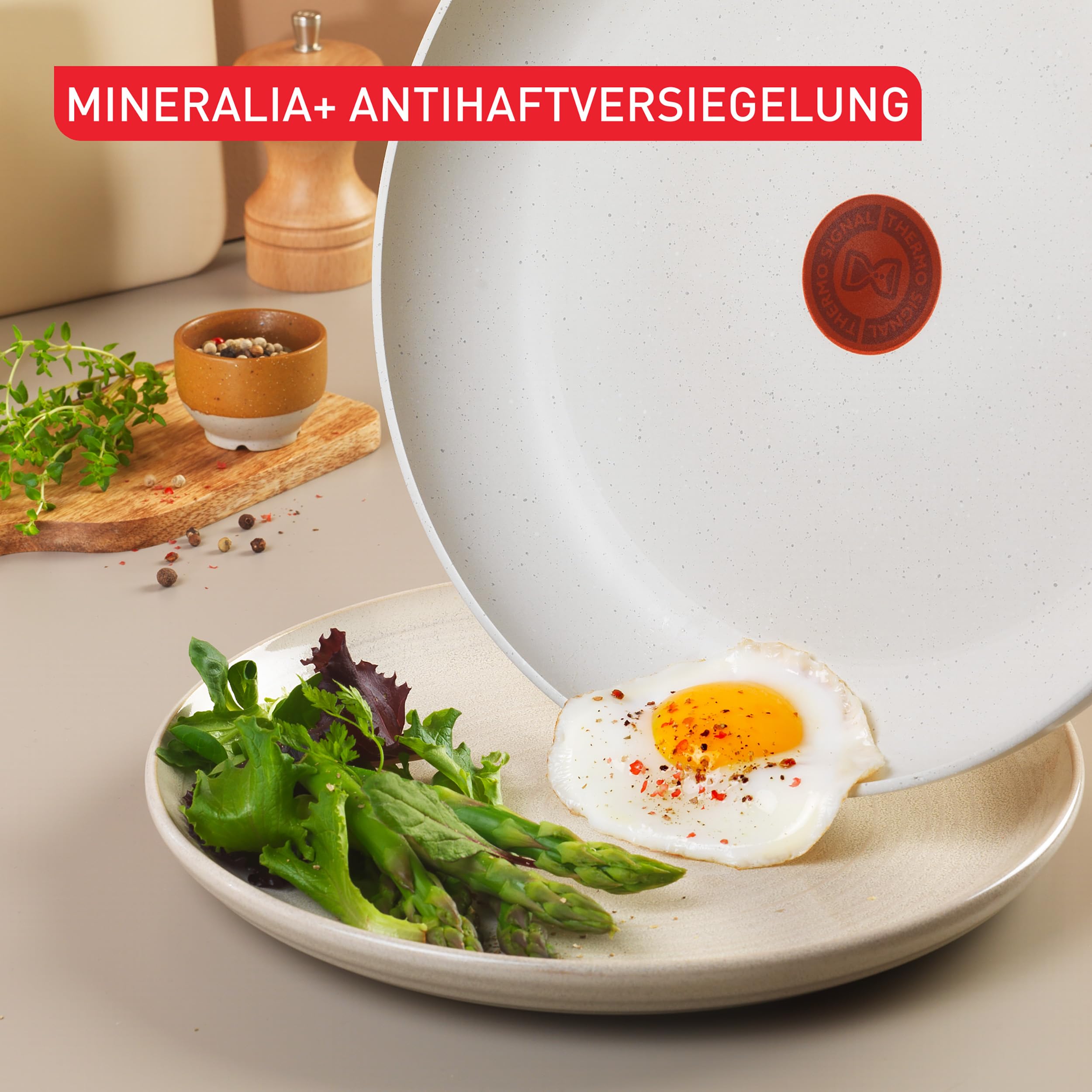 Tefal Stone White On 7-teiliges Kochgeschirr-Set, Mineralia+ Antihaftbeschichtung, Thermo-Signal, Thermo-Fusion-Boden, kompatibel mit allen Herdarten, Glasdeckel mit Dampföffnung, Weiß, G199S544