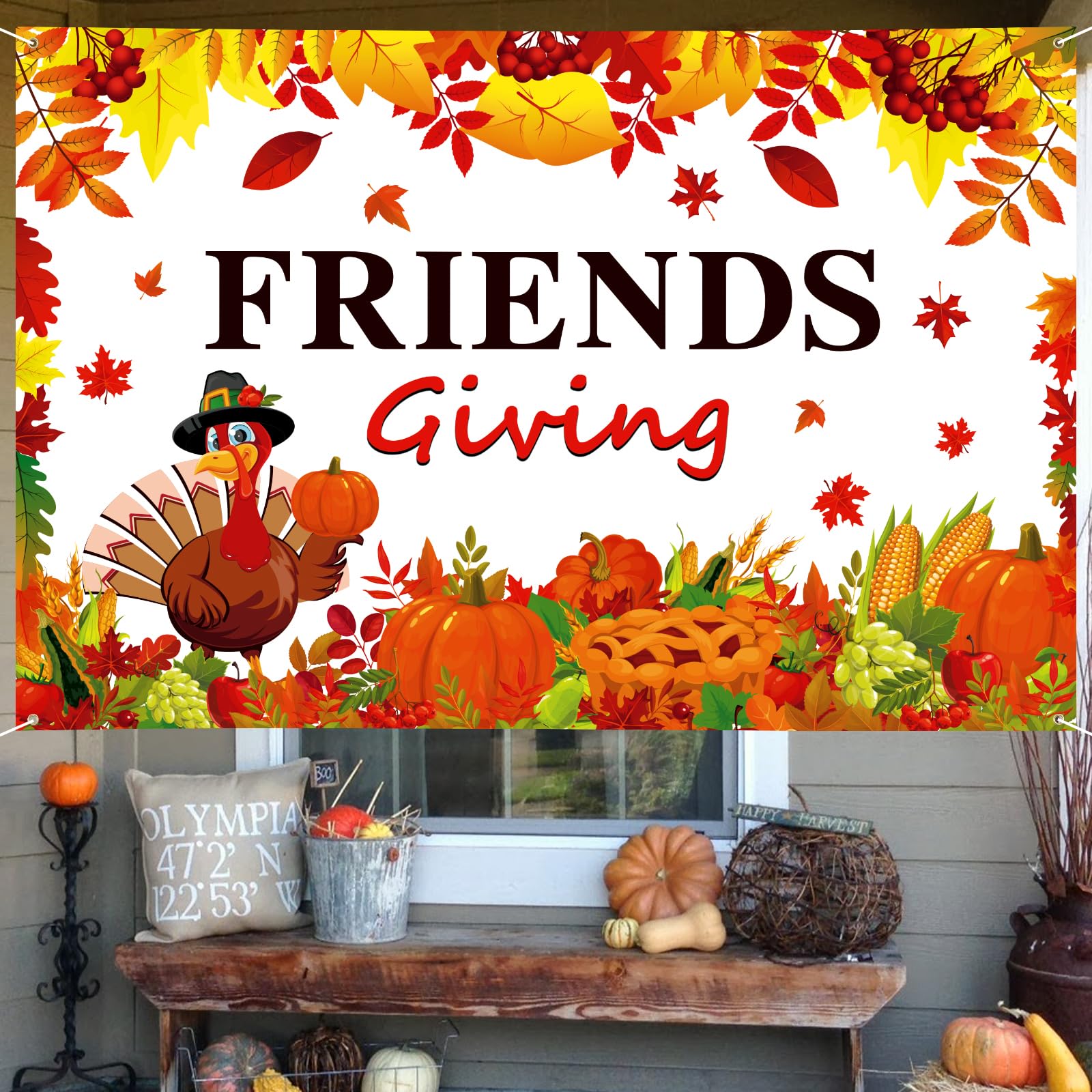 Friendsgiving Türbanner Groß – 180,3 X 88,9 Cm, Mit Truthahn & Herbstblättern Für Thanksgiving-Partys