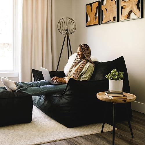 Miniatura 35 de Big Joe Imperial Lounger - Sillón puff relleno de espuma con funda extraíble, Unión azul pacífico, poliéster tejido duradero, 4 pies de grande Unión